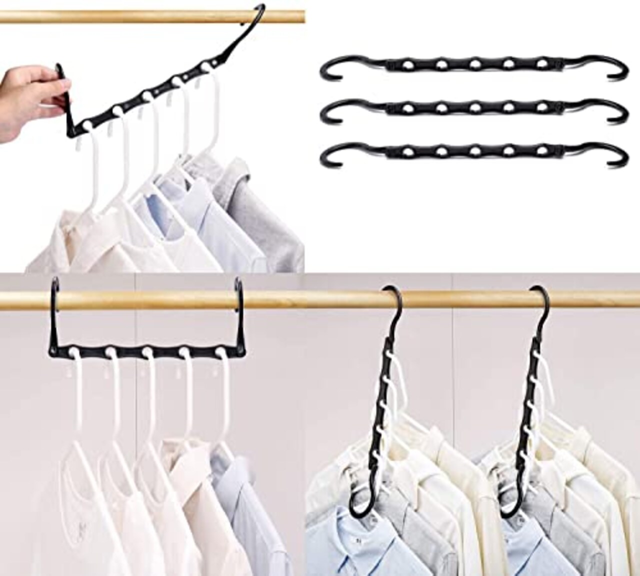 HOUSE DAY Black Magic Space Saving Hangers, Premium Smart Hanger Hooks,  Sturdy Cascading Hangers with 5 Holes for Heavy Clothes, Closet Organizers  and Storage, College Dorm Room Essentials 10 Pack